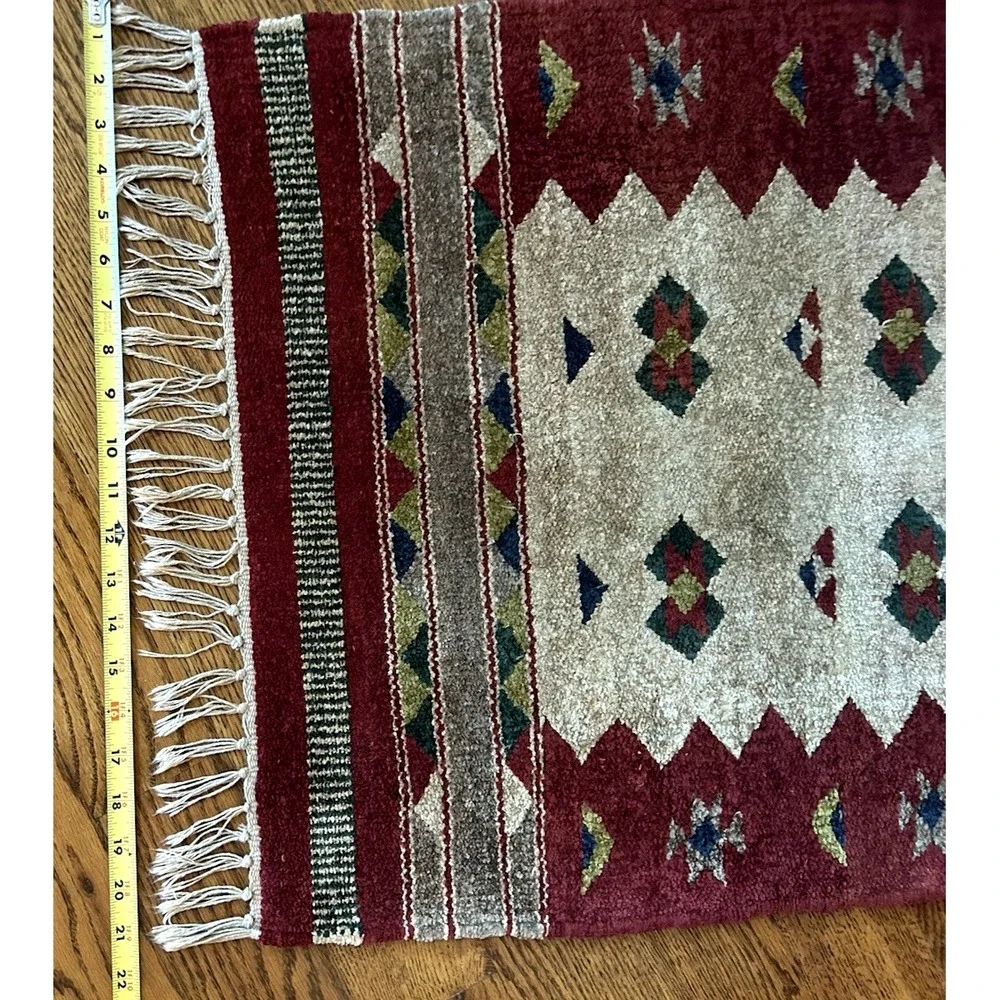 Vintage Soft Hand-Woven Geometric Tribal Pattern Rug 21x36 inches